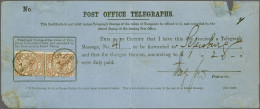 Cover 1876 1d. Red-brown Plate 1, Two Fine Examples (both With Imperfections) On Post Office Telegraphs Form (with Imper - Service