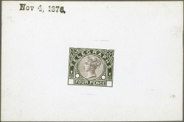 1876 4d. Die Proof, A Fine To Very Fine Example (some Hinge Remainders) Printed In Black On White Glazed Card (92x60) Wi - Servizio