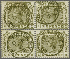 Block 1881 6d. Grey Watermark Crown Sideways Plate 2 (KG-LH) A Very Fine Block Of Four Cancelled With Four Good Strikes - Servizio