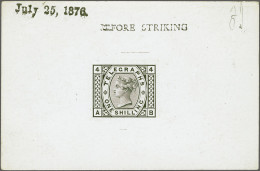1876 1s. Die Proof, A Fine To Very Fine Example (some Hinge Remainders) Printed In Black On White Glazed Card (92x60) Wi - Officials