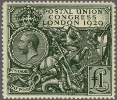 Mounted Mint 1929 £1 Black - St. George And The Dragon A Very Fine Mounted Mint Example, Cat. £ 750 - Unused Stamps