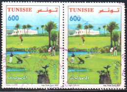 2007-Tunisie/Y&T1599- Journée Nationale Du Tourisme, Terrain De Golf  - Paire Obli - Golf