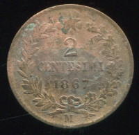 ITALY - 2 Centesimi 1867 - KM# 2 * Ref. 0144 - 1861-1878 : Victor Emmanuel II