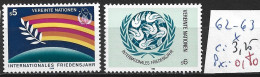 NATIONS UNIES OFFICE DE VIENNE 62-63 * Côte 3.25 € - Unused Stamps
