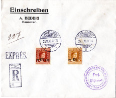 Luxemburg 1916, 2 Überdruck Marken Auf Einschreiben Express Brief V. Dommeldange - Other & Unclassified