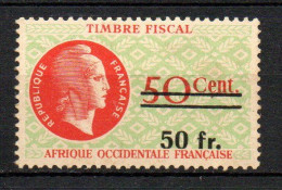 Col41 Colonies AOF Afrique Occidentale 50F Sur 50c Fiscaux Neuf X MH - Neufs