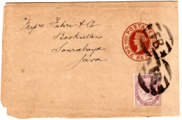 GB 1891, 1d Auf 1d Streifband Ganzsache N. Soerabaya, Java, NL Indien - Other & Unclassified
