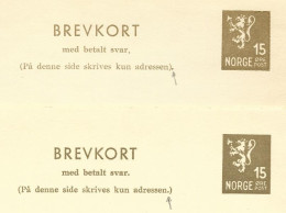 Norwegen P99, 2 Ungebr. Doppel Ganzsache 15 öre, 1x Variante Punkt In Klammer - Covers & Documents