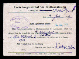 1939 - 10 K. Ganzsache "Forschungsinstitut Für Bluttransfusion" - Ab Leningrad Nach Berlin - Medicina