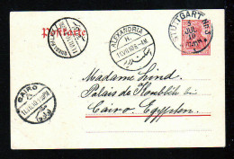 1910 - Ganzsache Aus Stuttgart Nach Cairo - Ankunftstempel "QUBBA  PALACE" - 1866-1914 Ägypten Khediva
