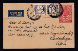 4 As. Ganzsache Als Luftpostkarte 1954 Ab Peshawar Nach Belgien - Pakistan