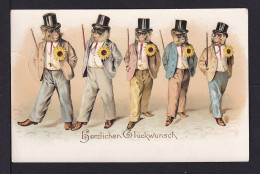 1900 - 5 Pf. Lokalpost München Privatganzsache - 5 Affen In Kleidung - Gestempelt - Singes