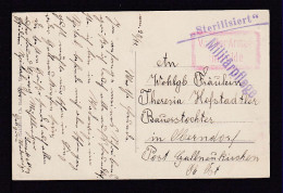 1915 - Feldpostkarte Aus Wadowice Mit Violettem Stempel "Sterilisiert"  - Medicina