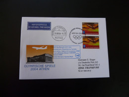 Lettre Vol Special Flight Cover Athens Olympic Games To Frankfurt Airbus A300 Lufthansa 2004 - Briefe U. Dokumente