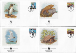 Équateur 1992 Y&T 1240 à 1245, Les 4 FDC WWF (pas De Logo Sur Les 2 Autres Timbres). Galapagos : Iguane Pingouin Tortue - FDC