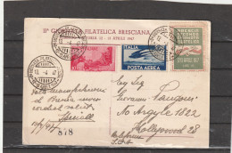 Italy AIRMAIL 2nd GIORNATA FILATELICA BRESCIA POSTCARD 1947 - Marcophilia (AirAirplanes)