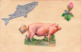 ANIMAUX & FAUNE - Cochon - Un Cochon - Un Poisson - Une Fleur - Carte Postale Ancienne - Schweine