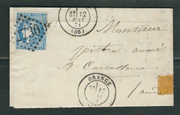 FRANCE 1871 N° 46 (pli) Obl. S/Lettre GC 2730 Orange Pour Carcassonne - 1870 Emission De Bordeaux