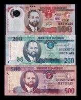 Mozambique Set 3 Billetes 100 200 500 Meticais 2006 2011 Pick 151a 152a 147 Mbc/+ Vf/+ - Mozambico