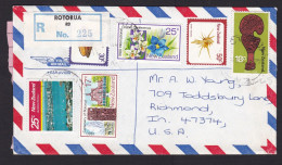 New Zealand: Registered Cover To USA, 1983, 6 Stamps, Flower, Shell, Heritage, C1 Customs Label, Rotorua (traces Of Use) - Lettres & Documents