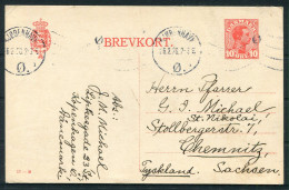 1920 Denmark 10 Ore (52 - M) Brevkort, Stationery Postcard Copenhagen - Chemnitz Germany - Brieven En Documenten