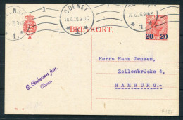 1926 Denmark 20/25ore Red (75 - O) Brevkort, Stationery Postcard Odense - Hamburg Germany - Cartas & Documentos