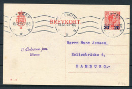 1925 Denmark 20/25ore Red (76 - H) Brevkort, Stationery Postcard Odense - Hamburg Germany - Cartas & Documentos