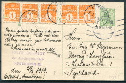 1919 Denmark Uprated 5ore Brevkort Stationery Postcard Copenhagen - Danzig Germany - Covers & Documents