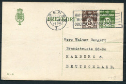 1930 Denmark Uprated 10ore (94 - H) Brevkort Stationery Postcard Odense - Hamburg Germany - Covers & Documents