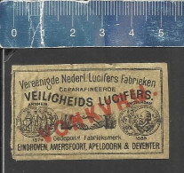 VERENIGDE NEDERL. LUCIFERS FABRIEKEN  VEILIGHEIDSLUCIFERS VONKVRIJ - OLD MATCHBOX LABEL THE NETHERLANDS (HOLLAND) ± 1900 - Boites D'allumettes - Etiquettes