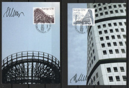 Martin Mörck. Sweden 2009. Tall Buildings. Michel 2704, 2705. Maxi Cards. Signed. - Maximumkaarten (CM)