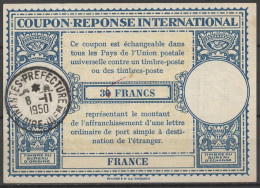 FRANCE Lo15 35 / 30 FRANCS International Reply Coupon Reponse Antwortschein IRC IAS O NANTES PREFECTURE 06.11.50 - Buoni Risposte