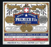 Ancienne étiquette Ansinthe Supérieure Premier Fils  Charles Henry & Cie Successeur à Romans  1882 - Alcohols & Spirits