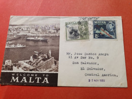 Malte - Enveloppe Touristique De Valletta Pour Le Salvador En 1955 - Réf 3359 - Malta (...-1964)