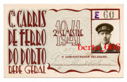 Passe Rede Geral Empregado * Companhia Carris De Ferro Do Porto * 1941 * 2º Semestre * Portugal Tramway Season Ticket - Europe