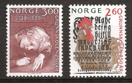 Norvège Norge 1989 N° 978 / 9 ** Ecole Primaire, Page De Couverture, Abécédaire, Coq, Poule Ecriture Calligraphie Crayon - Neufs