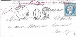 20c Empire ND Ayant Déjà Servi Lettre D'Aubin Aveyron 1858 Pour Montricous Tarn-et-Garonne Procès-verbal à Negrepelisse - 1849-1876: Periodo Classico