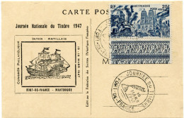 MARTINIQUE CARTE POSTALE JOURNEE DU TIMBRE 1947 AVEC OBLITERATION FORT-DE-FRANCE 15 MARS 1947 - Cartas & Documentos