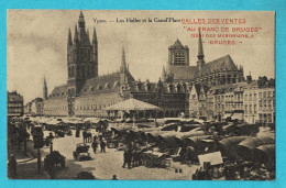 * Ieper - Ypres - Yper * Les Halles Et La Grand'Place, Grote Markt, Belfort, Marchands, Kiosque, Kiosk, Old - Ieper