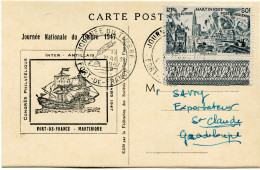 MARTINIQUE CARTE POSTALE JOURNEE DU TIMBRE 1947 DEPART FORT-DE-FRANCE 15 MARS 1947 POUR LA GUADELOUPE - Covers & Documents