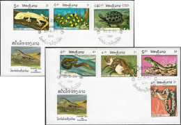 Laos 1984 Y&T 597 à 603. FDC. Reptiles. Eublepharis (gecko), Serpents, Tortue - Slangen
