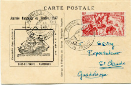 MARTINIQUE CARTE POSTALE JOURNEE DU TIMBRE 1947 DEPART FORT-DE-FRANCE 15 MARS 1947 POUR LA GUADELOUPE - Briefe U. Dokumente