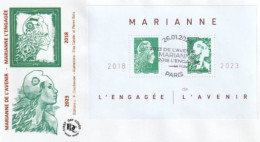 Fdc 2024_Envel. 1er Jour_fdc_Bloc Marianne De L'Avenir/L'engagée 2018-2023. Oblit. PJ Paris 26/01/24. - 2020-…