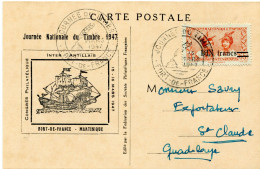 MARTINIQUE CARTE POSTALE JOURNEE DU TIMBRE 1947 DEPART FORT-DE-FRANCE 15 MARS 1947 POUR LA GUADELOUPE - Lettres & Documents