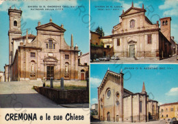 CARTOLINA  B17 CREMONA,LOMBARDIA-E LE SUE CHIESE-CHIESA DI S.AGOSTINO-CHIESA DI S.LUCA-CHIESA DI S. OMOBONO-VIAGG.1988 - Cremona