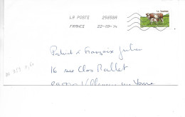 France 2014 - AA 959- OBLITERE S/enveloppe 2014-coupée En 2  / Vaches De Nos Régions : LA SAOSNOISE - Sarthe Et Mayenne/ - Covers & Documents