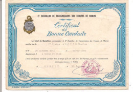 CERTIFICAT DE BONNE CONDUITE - 2ème BATAILLON DE TRANSMISSIONS DES TROUPES DE MARINE - 1963 - - Documents