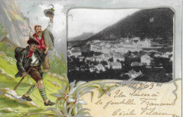 CHUR ► Mehrbild-Litho Mit Stadtansicht Und Wanderer Anno 1903   ►Balkenstempel CHUR◄ - Coire