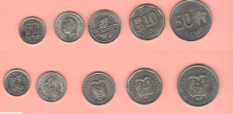 ECUADOR Set 1988 0,50 + 1 + 5+ 10 + 50 Sucres Nickel Coin - Ecuador