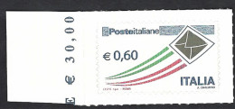 Italia 2009; Posta Italiana 0,60 Busta Oro ; Francobollo Con Il Prezzo Del Foglio Sul Bordo Sinistro. - 2001-10: Mint/hinged